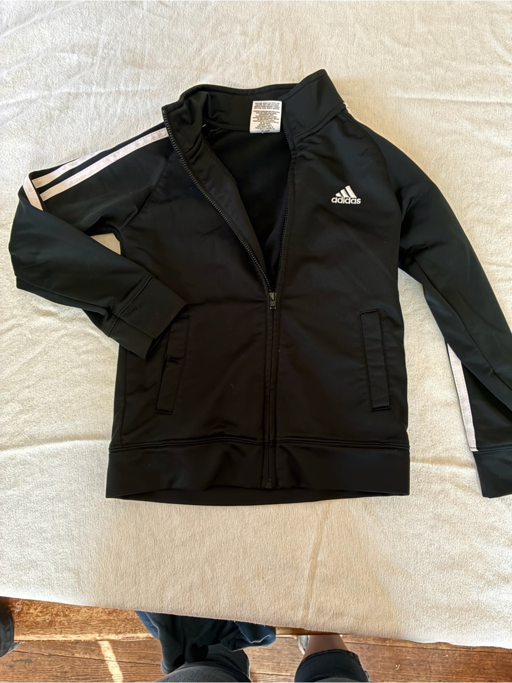 adidas Kids Black Jacket with White Stripe Detail